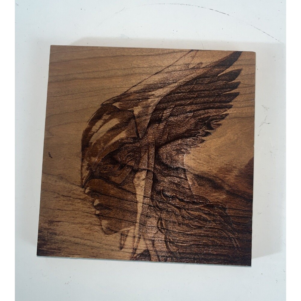 Wood Hand Carved Plaque Warrior 6x6